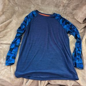 Long sleeve blue silky t-shirt